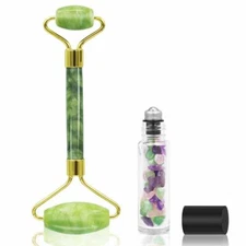 Jade Roller for Face + Gemstone Essential Oil Roller Bottle - 100% Natural