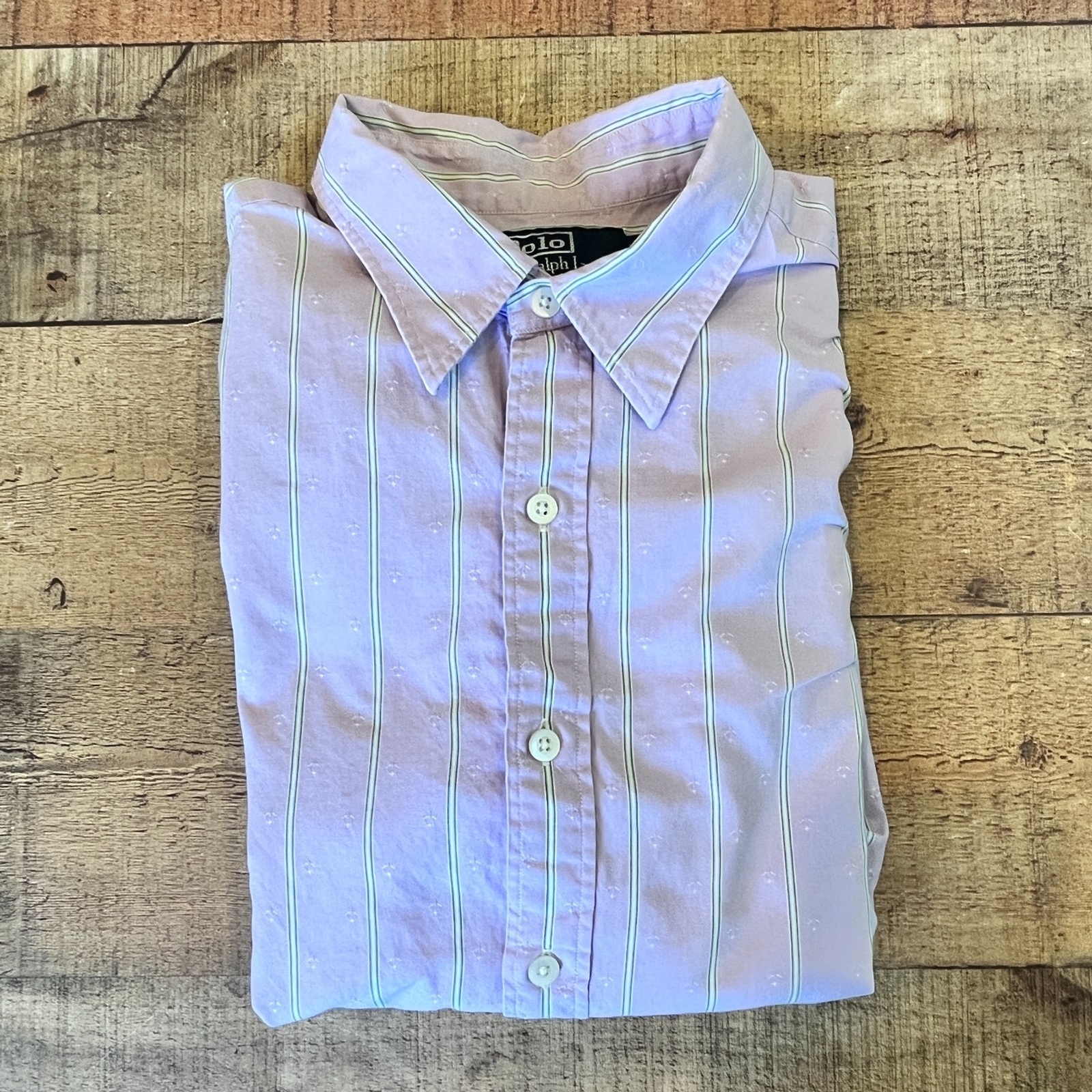 POLO Ralph Lauren Purple Dress Shirt Green Stripes Large Office Work Career thumbnail 3