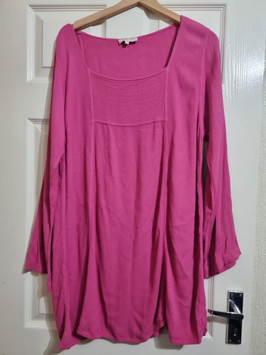 Sahara Hot Pink Tunic Top Dress Long Sleeve Boxy Oversized Lagenlook Size L