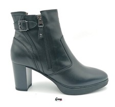 Nero Giardini scarpe donna tronchetti casual tacco medio plateau pelle Nero NEW