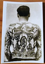 Bernard Kobel Traditional Tattoo Photo B&W Vintage Tattooed Man, Back Piece NYC