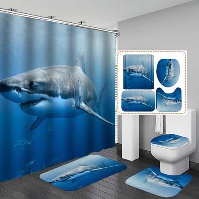 Shark Door Bath Mat Toilet Cover Rugs Shower Curtain Bathroom Decor Ebay