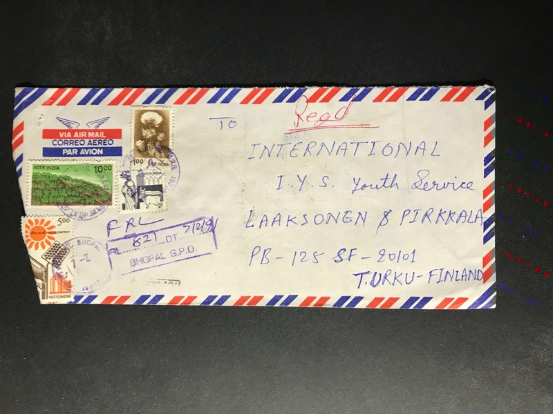 India Registered Cover to Finland City Cancel 1980s-1990s Cover #2261