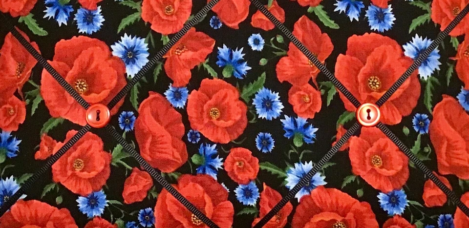 French Bulletin Board Photo Memo Black Floral Red Poppies Print 10 x 10 inches - Image 2 of 3