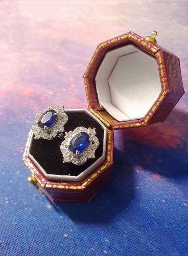 B01 Klassische und elegante Ohrringe Blaue Kristalldiam Silber 925 - Picture 2 of 6