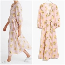 Madewell Size XXS Linen Blend Ruffle Cuff Wrap Floral Dress in Dutch Dandelions