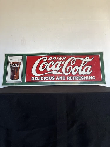 Vintage Coca-Cola Metal Sign - 36x12” - “Delicious And Refreshing”