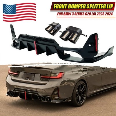 Gloss Black Rear Fin Diffuser W/ LED Light For BMW 3Series G20 LCI 23-2024 330i