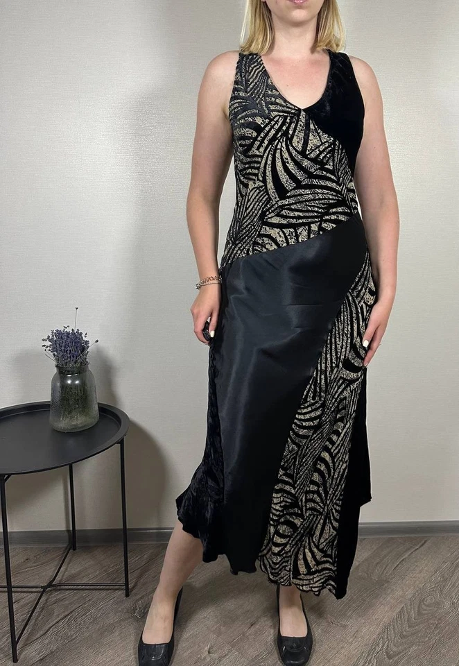 Vestido largo negro seda terciopelo asimétrico Derhy maxi vestido gótico Foto 3 de 4