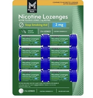 Member's Mark Nicotine Lozenge Mint 2mg Total Count 216 EXP 5/27