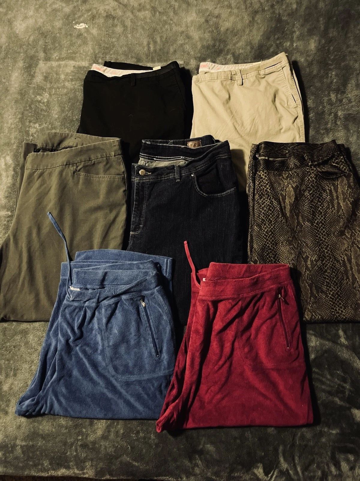 Lot of 7 Womens Plus Size 26 Pants Stretch Chino Jeans Terry Capri & Full Length
