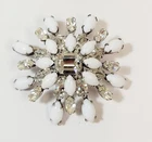 Vintage Schreiner Brooch Clear White Milk Glass Rhinestone Layered Flower