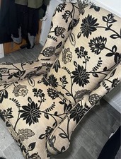 Elegant Floral High Wing Back Armchair in Black And Beige