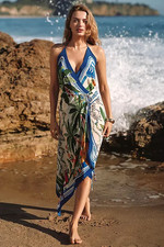 Farm Rio Anthropologie Tropical Destination Halter Maxi Dress Size M NWT Medium