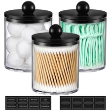 3 Pack Acrylic Qtip Holder Dispenser for Cotton Swabs, 3 Pack, Clear Black