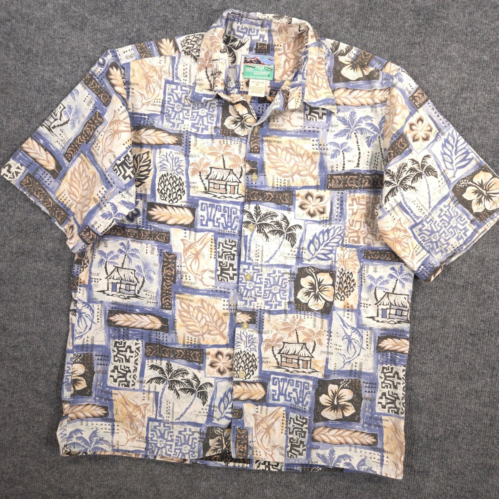 Vintage Reyn Spooner Shirt Mens M Hawaiian Tribal Patchwork Print Made In Hawaii