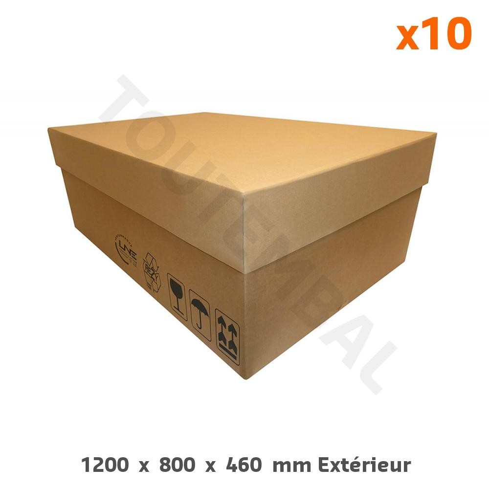 Caisse carton double cannelure 1200x800x460 mm grand volume avec couvercle amovible