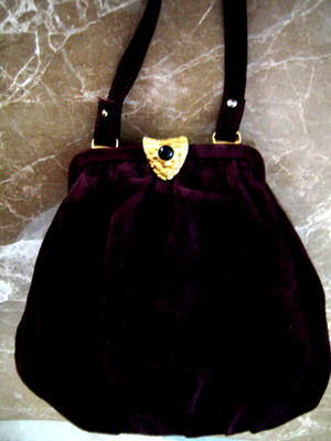 DONNA KARAN DKNY SUEDE PURPLE WINE GOLDEN LEATHER   EVENING BAG PURS VINTAGE NEW