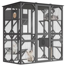 Garvee 70" Wooden Cat Cage Multi-Level House 4 Platforms Hammock Scratching Post
