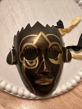 Vintage Brass Mask Wall Hanging Gold-Tone Dec...