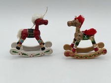 Vintage Wooden Rocking Horse Ornaments 2pcs Christmas 3.5 x 3.5 each