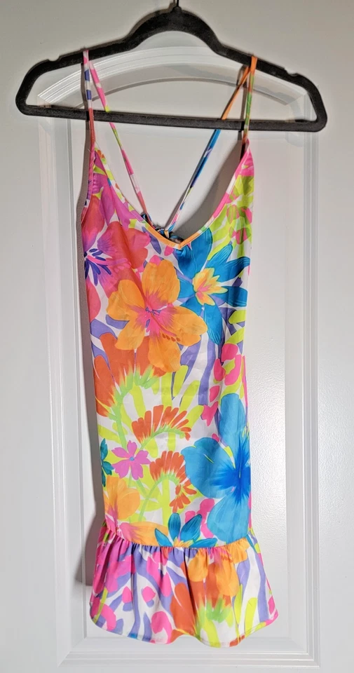 Beach Bunnys Traje de Baño Aliya Mini Vestido Rosa Neón Floral Natación Encubrimiento Talla Grande L Foto 3 de 4