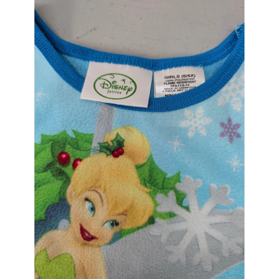 Pijama Campanilla Disney Top Niñas Talla 6/6X Navidad Vacaciones Azul Vellón Dibujos Animados Foto 2 de 4