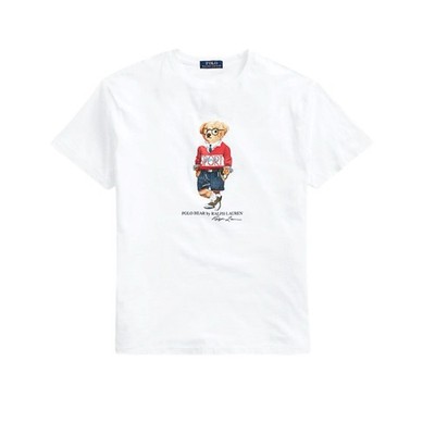 Polo Ralph Lauren Men's White Polo Sport Bear Short Sleeve T-Shirt Size M Preppy