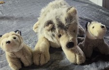Vintage Unipak wolf husky plush toy pregnant with two pups in belly Rare