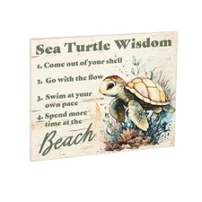 JennyGems Sea Turtle Wisdom Wooden Sign, Turtle Decor, Inspirational Quotes
