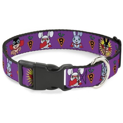 Plastic Clip Collar Bunny Superhero Purple NARROW-Medium 8.5-12'' (US IMPORT)
