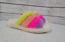 UGG Slippers Rainbow Fluff Yeah Slide Shearling Sheepskin Slingback Size 7