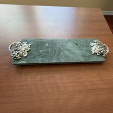Large Green Marbled Stone Serving Tray Silver...