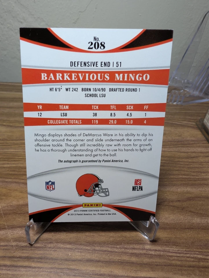 2013 Panini Certified Barkevious Mingo #208 Mirror Green Rookie Auto /5 (RC) - Image 2 of 2