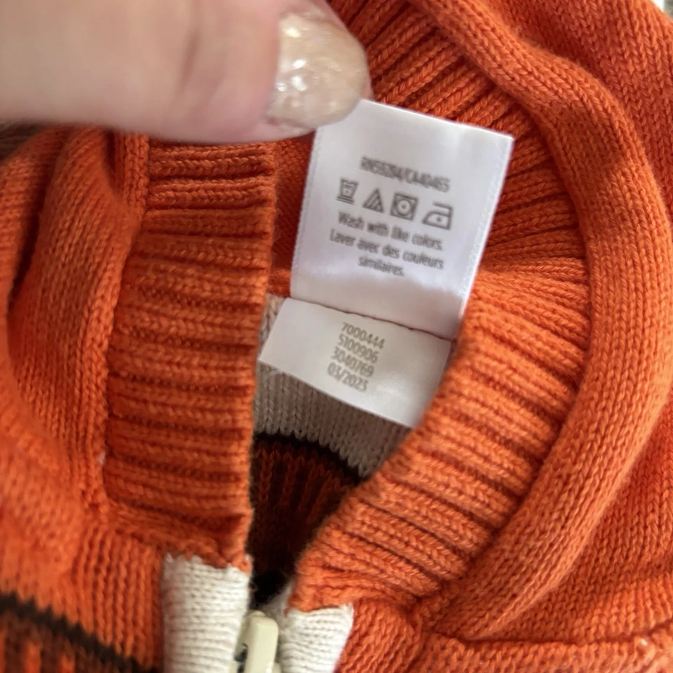 Gymboree Kids Fair Isle Pumpkin Zip-Up Hoodie Sweater 4t Cardigan Orange Cream - Image 4 of 4