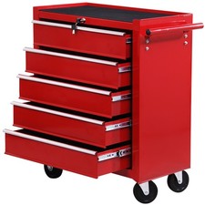 HOMCOM Tool Trolley with 5 Drawers Steel Tool Chest on Wheels with Handle Red