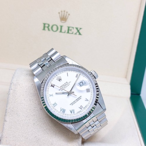 Rolex 36mm Oyster Perpetual White Roman Dial Datejust REF: 16234 (W Series)