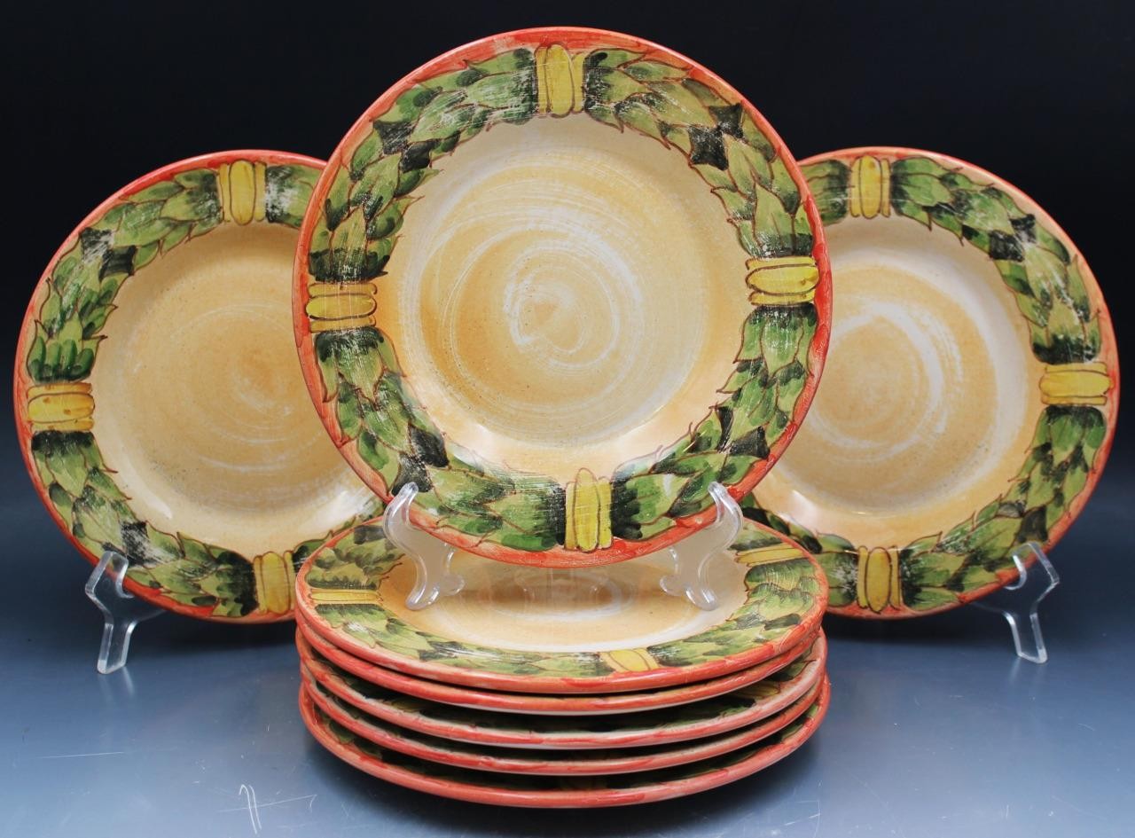 Vintage Italian Rubino Alabaster Greek Ceramic Set of 8 Luncheon Plates 8.75