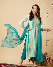 Womens Rayon Blend Solid Kurta Set for Women with Dupatta Thready Work