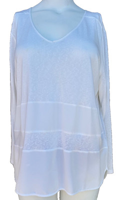 TRIBAL XL White Knit Sweater V Neck Chiffon Split Hem Lightweight Minimal Modern