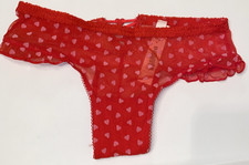 Victorias Secret Tease Red Mesh Pink Hearts Cheeky Panties Size S Ruffle Trim