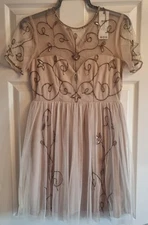 Boohoo Boutique Embellished Midi Dress 20s Style Gatsby Neutral Size 10 BNWT