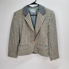 Miss Pendleton Wool Blazer Grey Cream Houndstooth Vintage Size 6 Made in USA