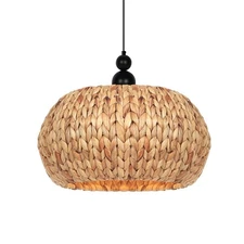 Farmhouse Rattan Chandelier,13.4'' Boho Hand Woven Pendant Light, 3-Light Wic...