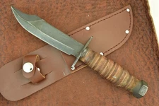 VINTAGE CAMILLUS NY MADE IN USA 2-1984 STACKED LEATHER PILOTS KNIFE USMC (27098