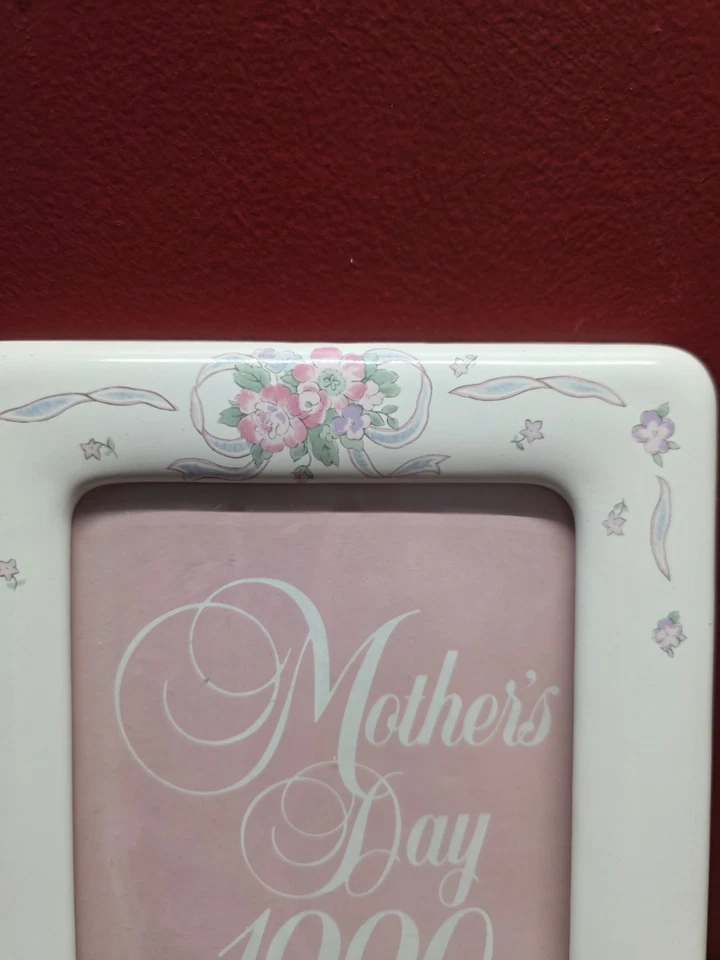 moldura cerâmica vintage 1990 branco W design floral rosa Japão 5x7 - Imagem 2 de 4