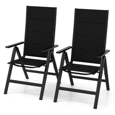 Patio Folding Chair Set of 2 Outdoor Chairs w/ Padded Seat, Adjustable Backrest