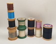 Sewing Thread on Wood Spools Coats  Clark's Partial Used - Lot of 11 - Vintage