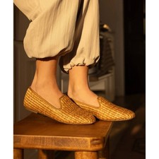 Sz 6.5 Birdies Starling Tan Woven Raffia Cushioned Slippers Loafers Shoes EUC 