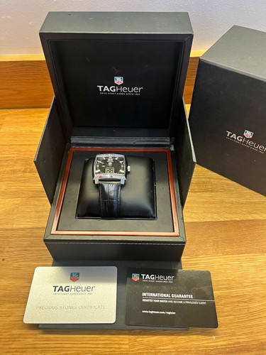 TAG Heuer Monaco Black Dial Quartz Leather Strap WAW1310.FC6216 Box Papers
